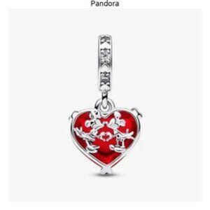 Pandora Disney Mickey & Minnie Mouse Kiss Red Murano Glass Dangle Charm